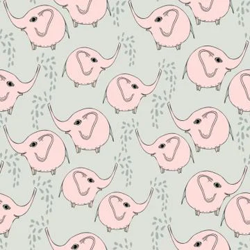 Cute color elephants pattern. Vector simple seamless background for kids. Stock Illustration
