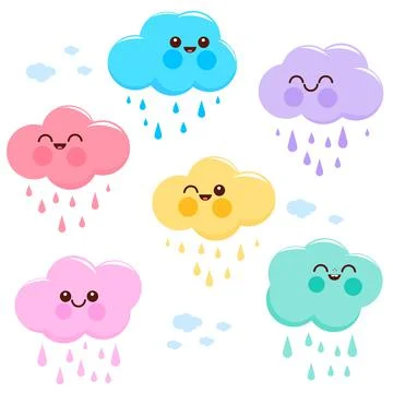 Cute colored cloud characters. Vector illustration Stock Illustration