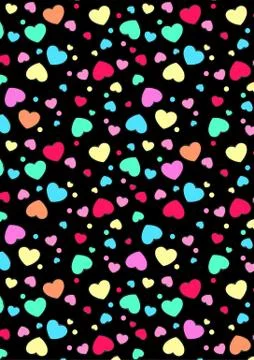 Cute colored hearts pattern on a black background Stock Illustration