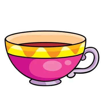 Cute colored mug, cutlery, tableware, isolated object on white background, ve Stock Illustration