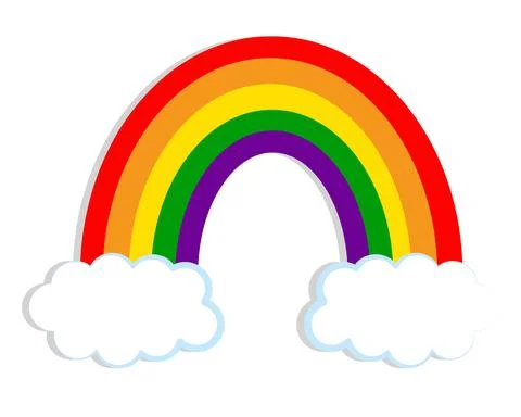 Cute colored rainbow with clouds Stock Illustration