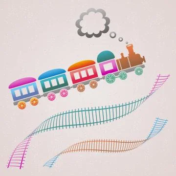 Cute colored retro card with train and track Stock Illustration
