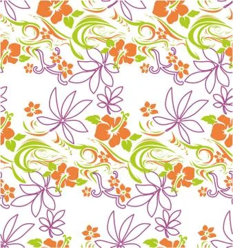 Cute colored vector flowers. Seamless floral pattern on white background. Stock Illustration
