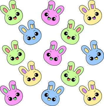 Cute Colorful Bunny Faces Pattern with Happy Expressions Illustrazione stock