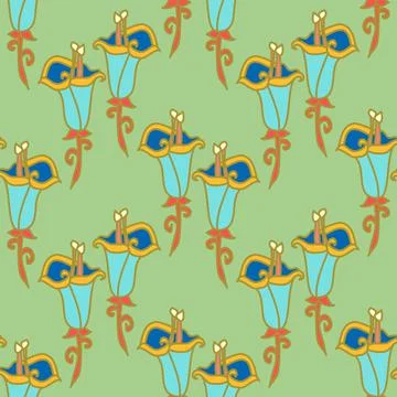 Cute colorful calla lily vector repeat pattern in blue and green Stock Illustration
