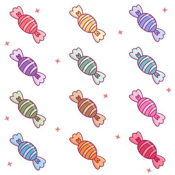 Cute Colorful Candy Seamless Pattern with Sweet Cartoon Wrappers イラスト素材
