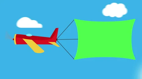 Cute colorful cartoon Air-Plane Towing An Advertising Banner of green colo Stock Footage