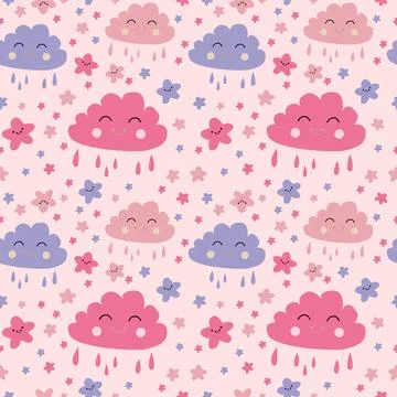 Cute colorful cloud smiling face seamless pattern Illustrazione stock