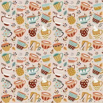 Cute, colorful cups on a light background. Stock Illustration