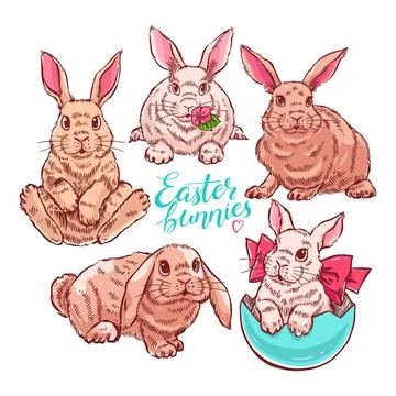 Cute colorful easter bunnies Illustrazione stock
