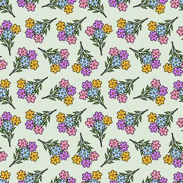 Cute Colorful Floral Seamless Pattern on Sage Green Background Illustrazione stock