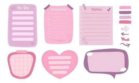 Cute colorful paper notes. Notes for to do list, memo notepads, paper planner Stock Illustration