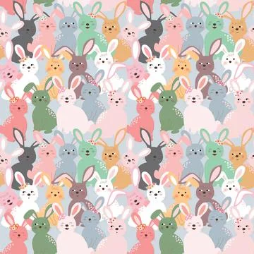 Cute colorful rabbits seamless pattern on pastel blue background for kid prod Stock Illustration