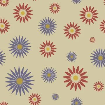 Cute colorful seamless pattern with simple red and blue flowers Stock Illustration