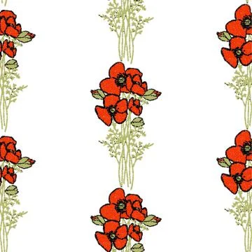 Cute colorful seamless vector pattern background illustration with poppies. Stock Illustration