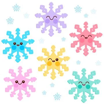Cute colorful snowflake characters. Vector illustration Stock Illustration