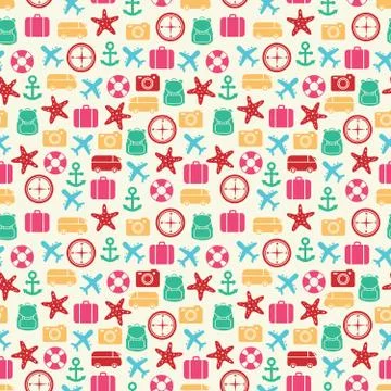 Cute colorful summer seamless pattern on sand backdrop Stock Illustration