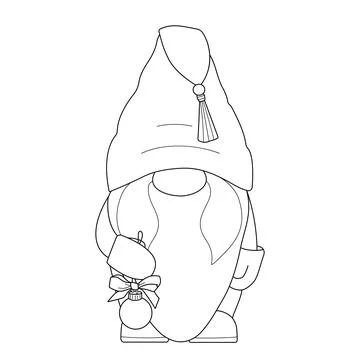 Cute coloring book with winter gnome for kids. Black and white icon with simple Stock Illustration