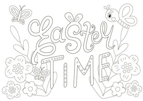 Cute coloring page for easter with  scandinavian style lettering and butter.. Stock Illustration
