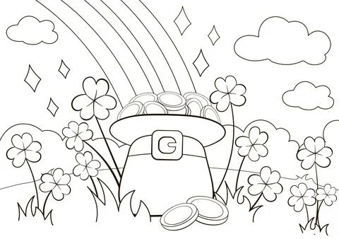 Cute coloring page for St Patrick's Day with lucky leprechaun hat and clover Stock Illustration