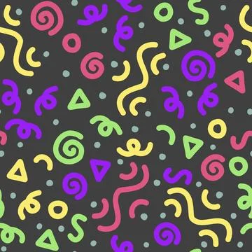 Cute colourful line squiggle doodle seamless pattern, abstract vector イラスト素材