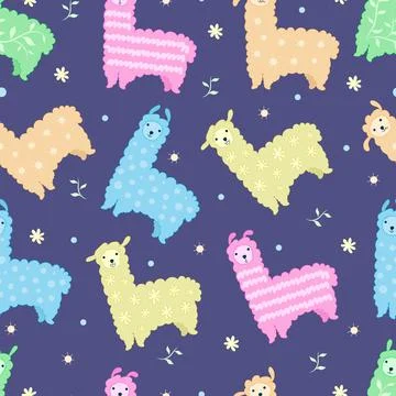 Cute colouring lamas seamless pattern for baby Stock Illustration