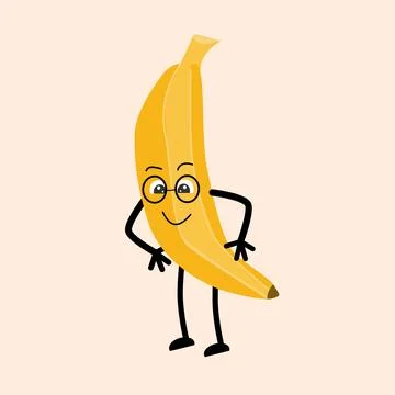 Cute comic banana character in spectacles, glass Stock Illustration