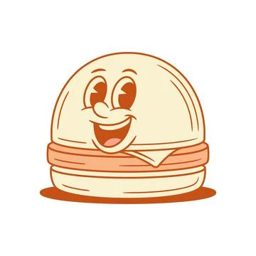 Cute comic burger fast food cartoon character contoured vector flat illustr.. Stock Illustration