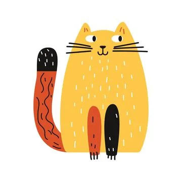 Cute comic cat. Abstract funny kitten with funny emotion for kids design naive Stock Illustration