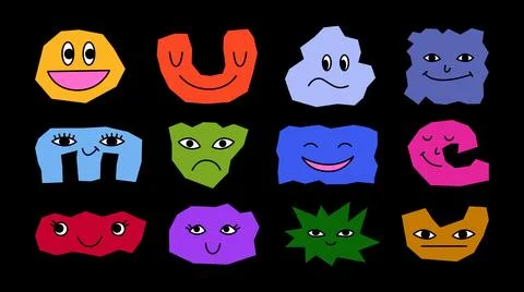 Cute comic faces of fictional characters with different emotions. Illustrazione stock