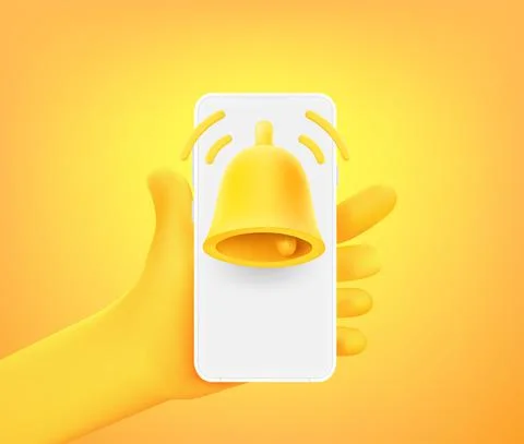 Cute comic hand with notification on smartphone. 3d vector illustration Stock-Illustration