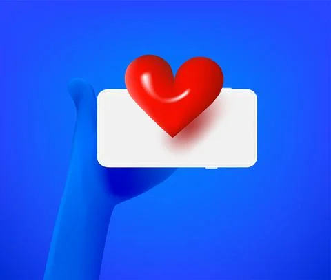 Cute comic hand with smartphone and heart. 3d vector illustration Stock-Illustration