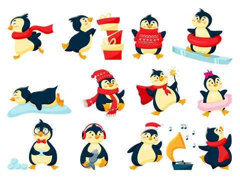 Cute comic positive antarctic penguin christmas mascot Stock Illustration
