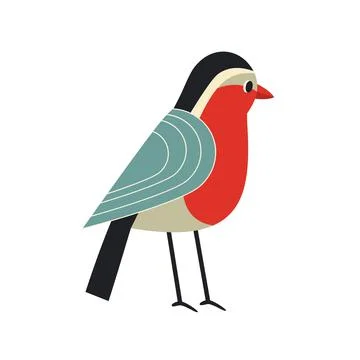 Cute comic robin bird simple vector icon Stock Illustration