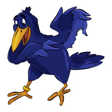 Cute comic style crow or raven. Cartoon bird, adorable happy stock illustrati Stock Illustration