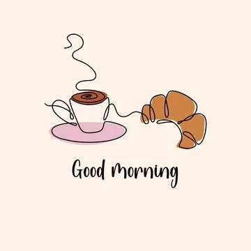 Cute composition with cup of coffee and croissant. National Croissant Day. Illustrazione stock