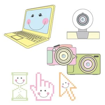 Cute computer elements over white background. vector イラスト素材