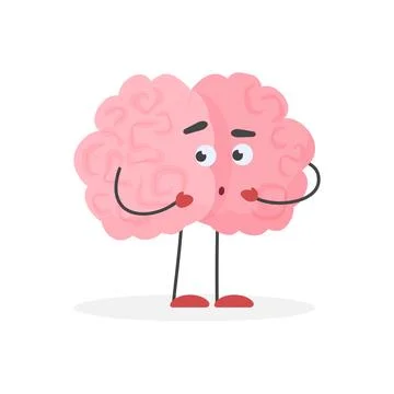 Cute confused human brain character, nervous and shy emoticon Stock Illustration