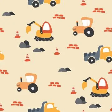 Cute construction site Seamless Pattern, Cartoon building area background, .. 스톡 일러스트