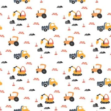 Cute construction site Seamless Pattern, Cartoon building area background, .. 스톡 일러스트