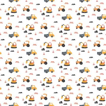 Cute construction site Seamless Pattern, Cartoon building area background, .. 스톡 일러스트