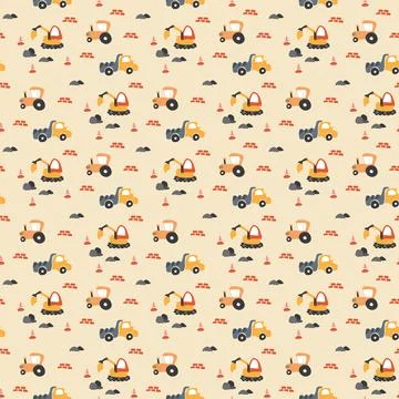 Cute construction site Seamless Pattern, Cartoon building area background, .. 스톡 일러스트