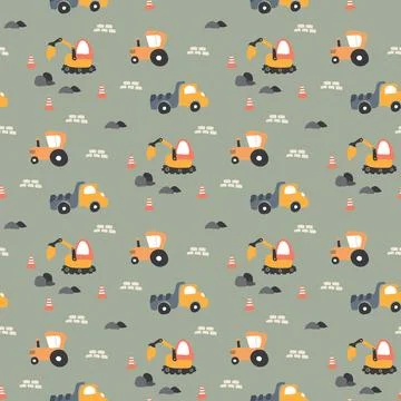 Cute construction site Seamless Pattern, Cartoon building area background, .. 스톡 일러스트