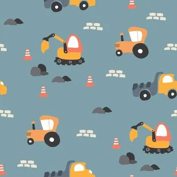 Cute construction site Seamless Pattern, Cartoon building area background, .. 스톡 일러스트