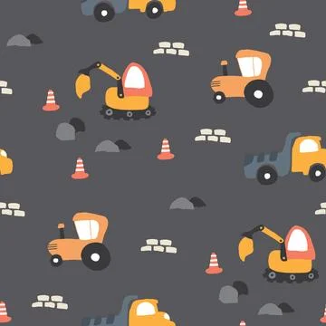 Cute construction site Seamless Pattern, Cartoon building area background, .. Stock Illustration