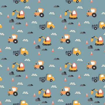Cute construction site Seamless Pattern, Cartoon building area background, .. 스톡 일러스트