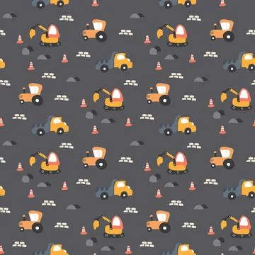 Cute construction site Seamless Pattern, Cartoon building area background, .. Illustrazione stock
