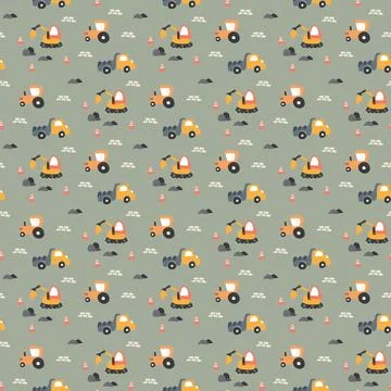 Cute construction site Seamless Pattern, Cartoon building area background, .. 스톡 일러스트