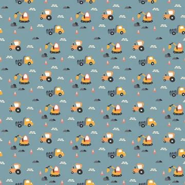 Cute construction site Seamless Pattern, Cartoon building area background, .. 스톡 일러스트