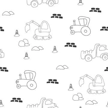 Cute construction site Seamless Pattern, Cartoon building area background, .. 스톡 일러스트